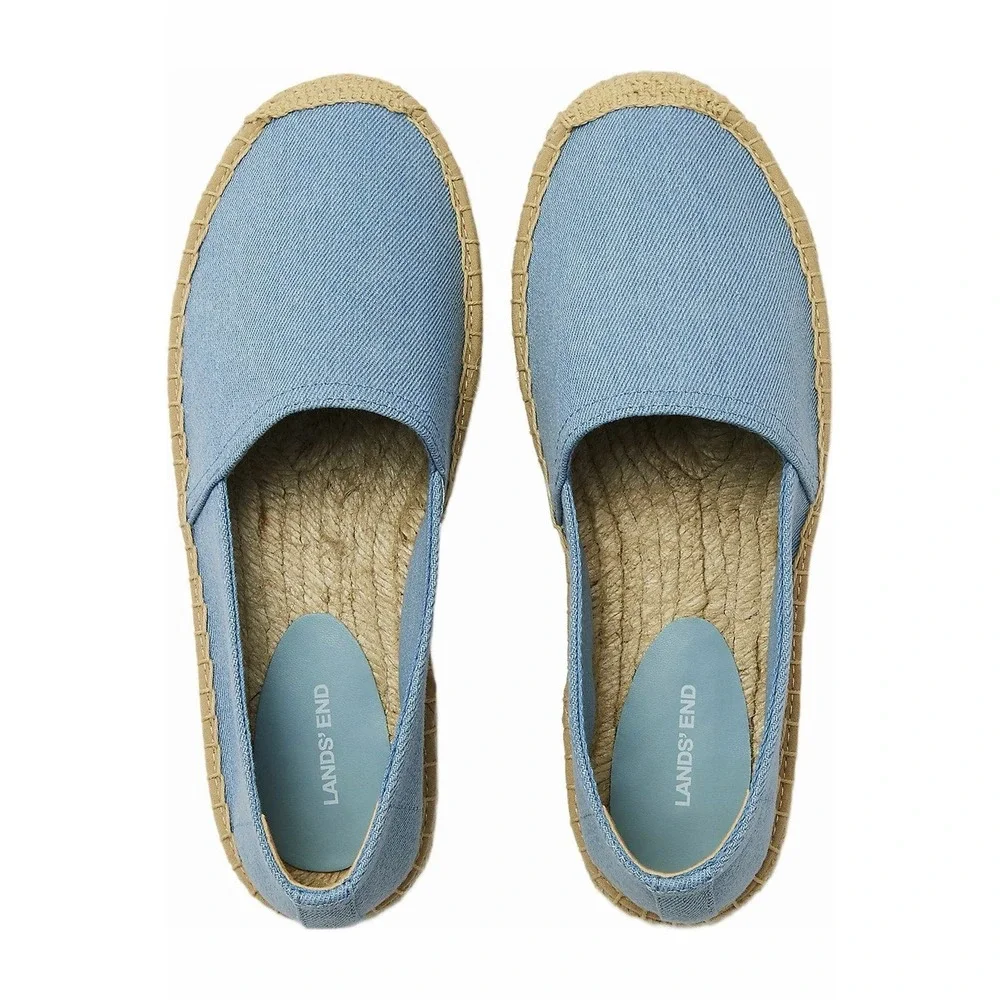 Lands End Women's Classic Espadrille Flats Blue Canvas Size 9 Resortwear Casual